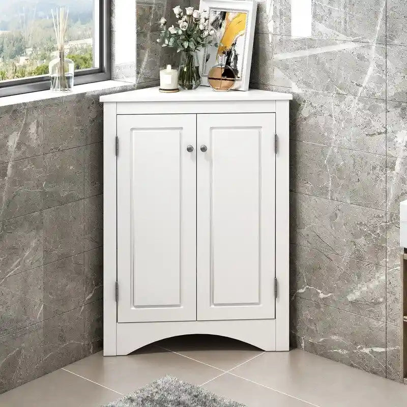Meuble de Rangement d'Angle pour Salle de Bain avec Étagères Réglables, Meuble Autoportant, Meuble d'Appoint pour Salon