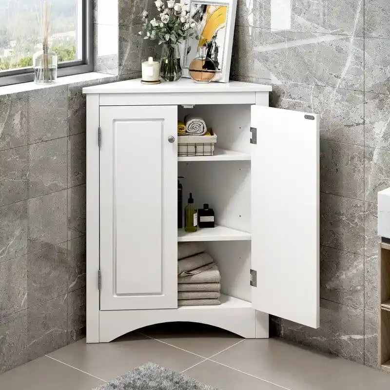 Meuble de Rangement d'Angle pour Salle de Bain avec Étagères Réglables, Meuble Autoportant, Meuble d'Appoint pour Salon