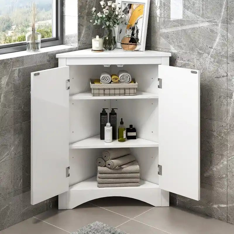Meuble de Rangement d'Angle pour Salle de Bain avec Étagères Réglables, Meuble Autoportant, Meuble d'Appoint pour Salon