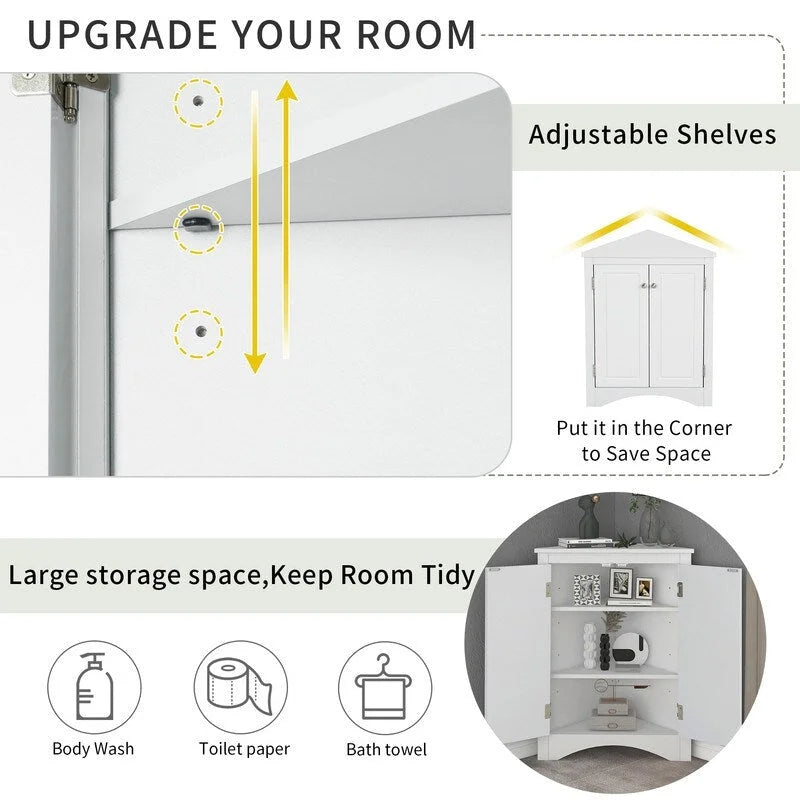 Meuble de Rangement d'Angle pour Salle de Bain avec Étagères Réglables, Meuble Autoportant, Meuble d'Appoint pour Salon