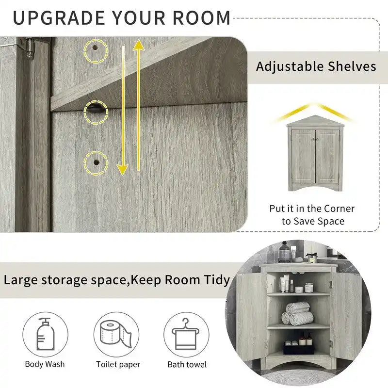 Meuble de Rangement d'Angle pour Salle de Bain avec Étagères Réglables, Meuble Autoportant, Meuble d'Appoint pour Salon