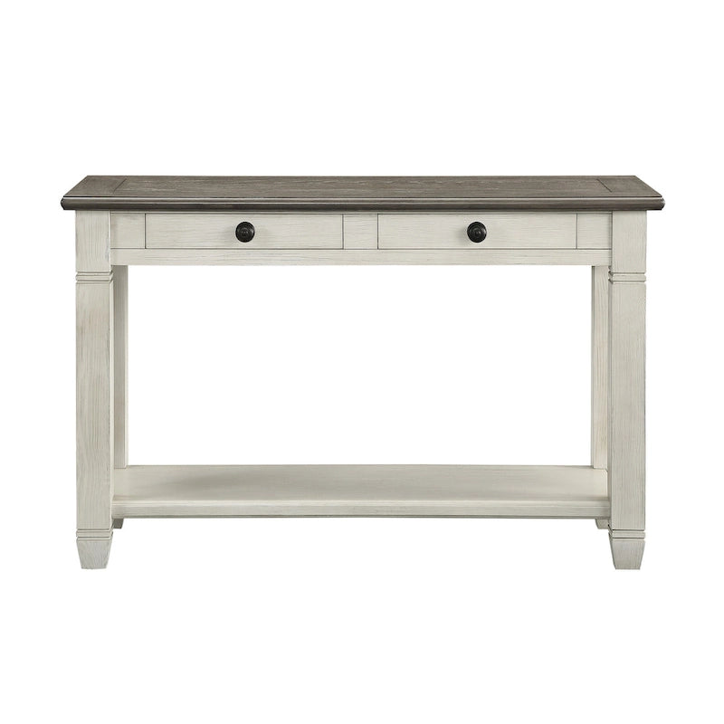 Console rectangulaire de 122 cm avec 2 tiroirs, blanc et marron