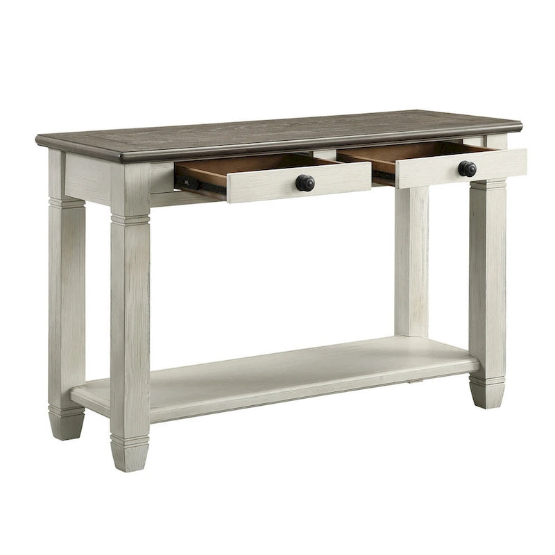 Console rectangulaire de 122 cm avec 2 tiroirs, blanc et marron
