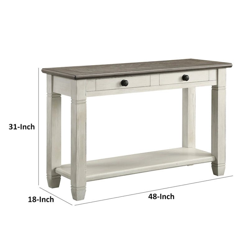 Console rectangulaire de 122 cm avec 2 tiroirs, blanc et marron