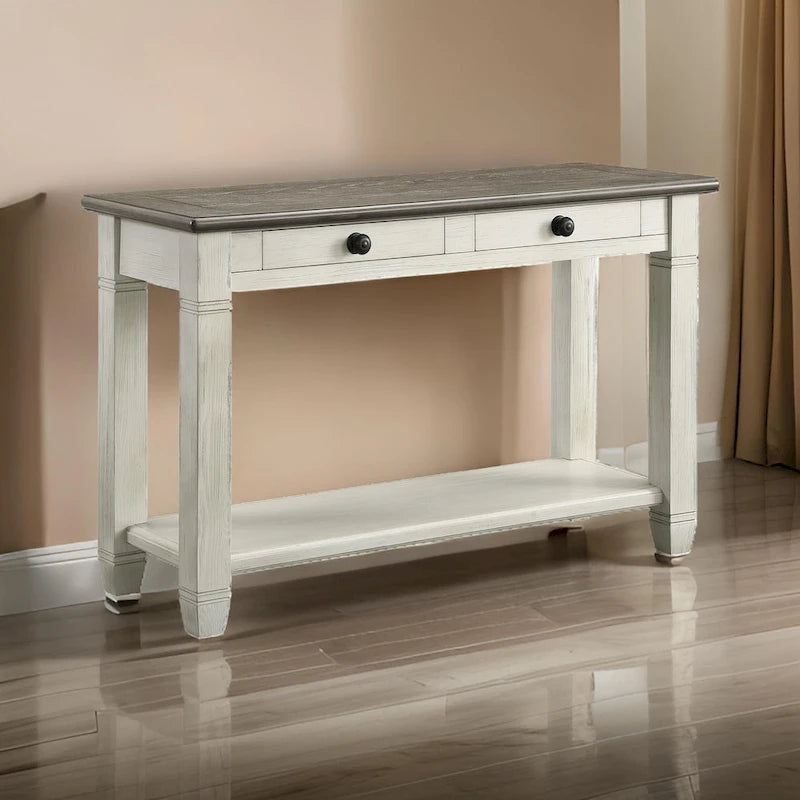 Console rectangulaire de 122 cm avec 2 tiroirs, blanc et marron