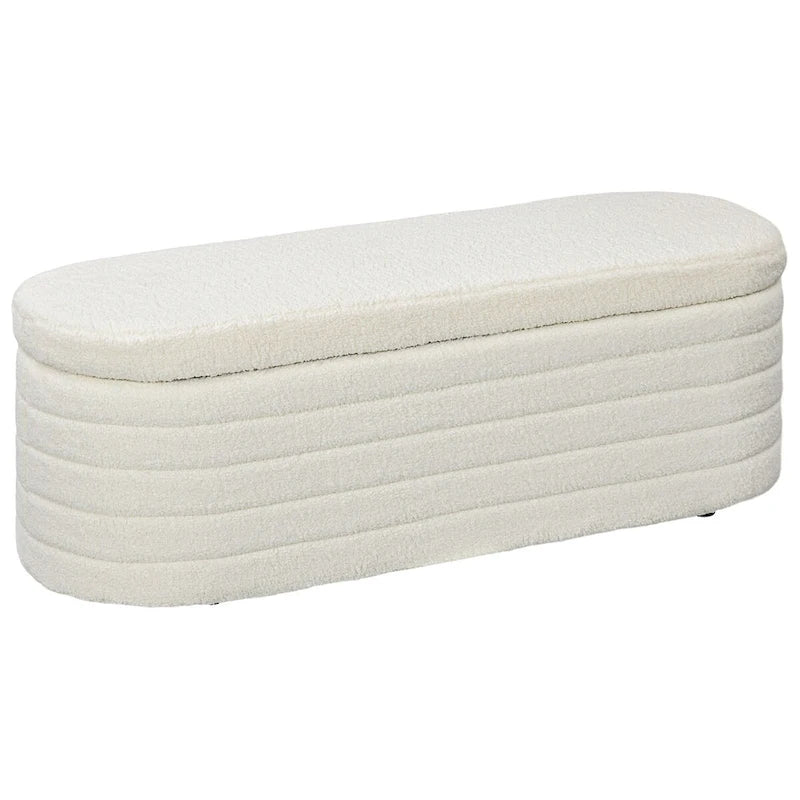 Banc de rangement ottoman de 117 cm en molleton Teddy avec cadre en bois