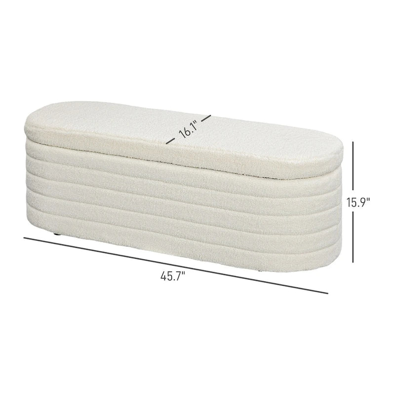 Banc de rangement ottoman de 117 cm en molleton Teddy avec cadre en bois