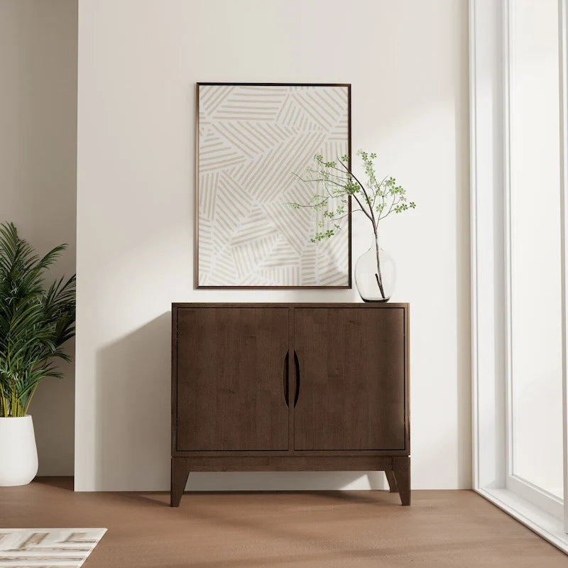 Buffet en Bois d'Hévéa Massif, 2 Portes, Brun Noyer