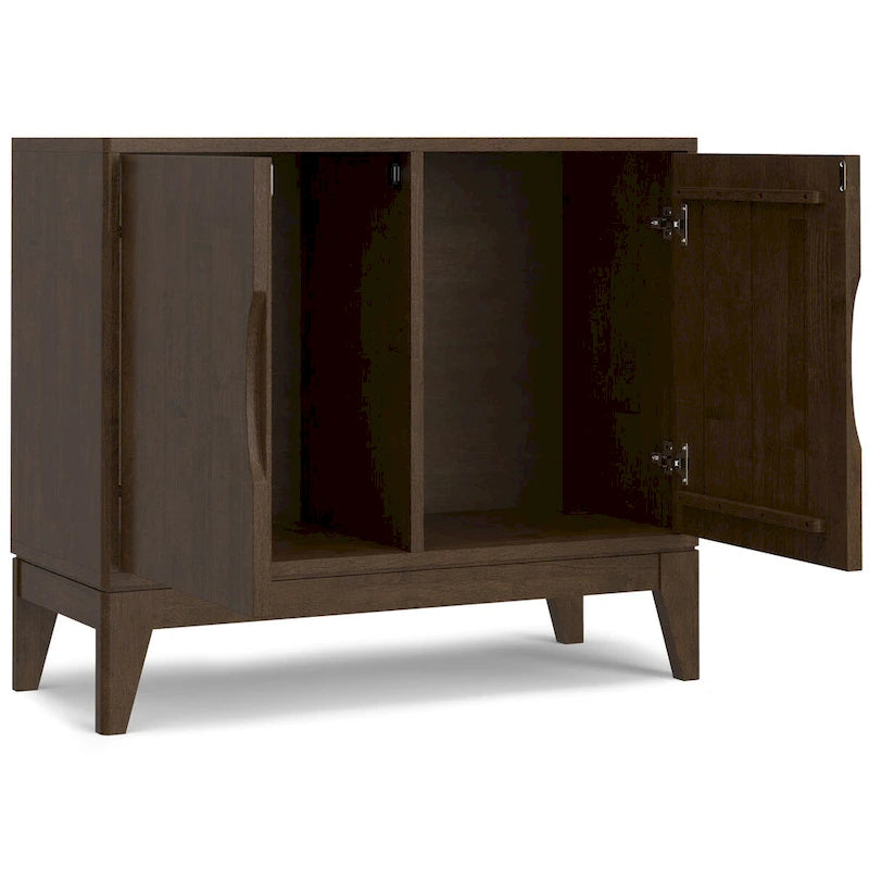 Buffet en Bois d'Hévéa Massif, 2 Portes, Brun Noyer