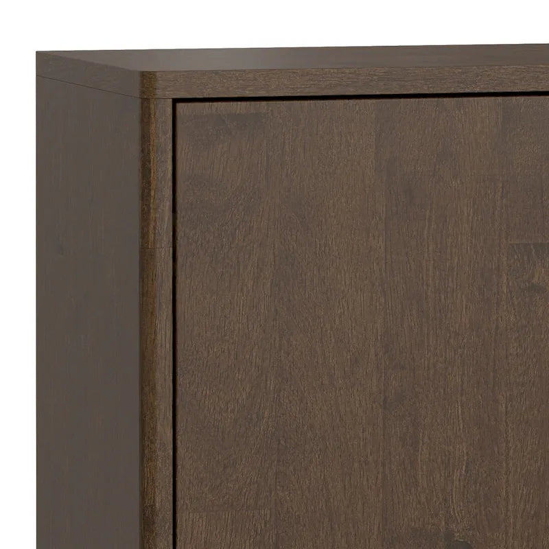 Buffet en Bois d'Hévéa Massif, 2 Portes, Brun Noyer