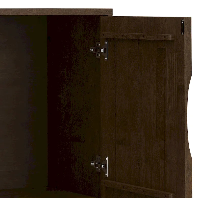 Buffet en Bois d'Hévéa Massif, 2 Portes, Brun Noyer