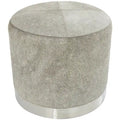 Tabouret patchwork en cuir poil gris avec piètement en métal argenté
