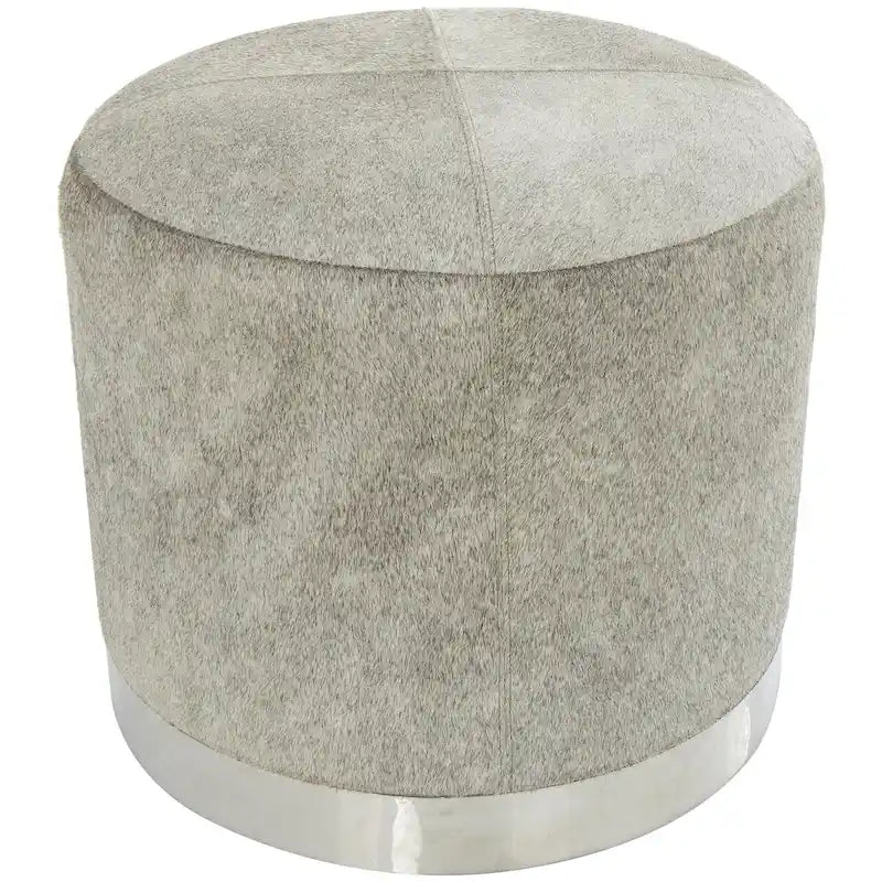 Tabouret patchwork en cuir poil gris avec piètement en métal argenté