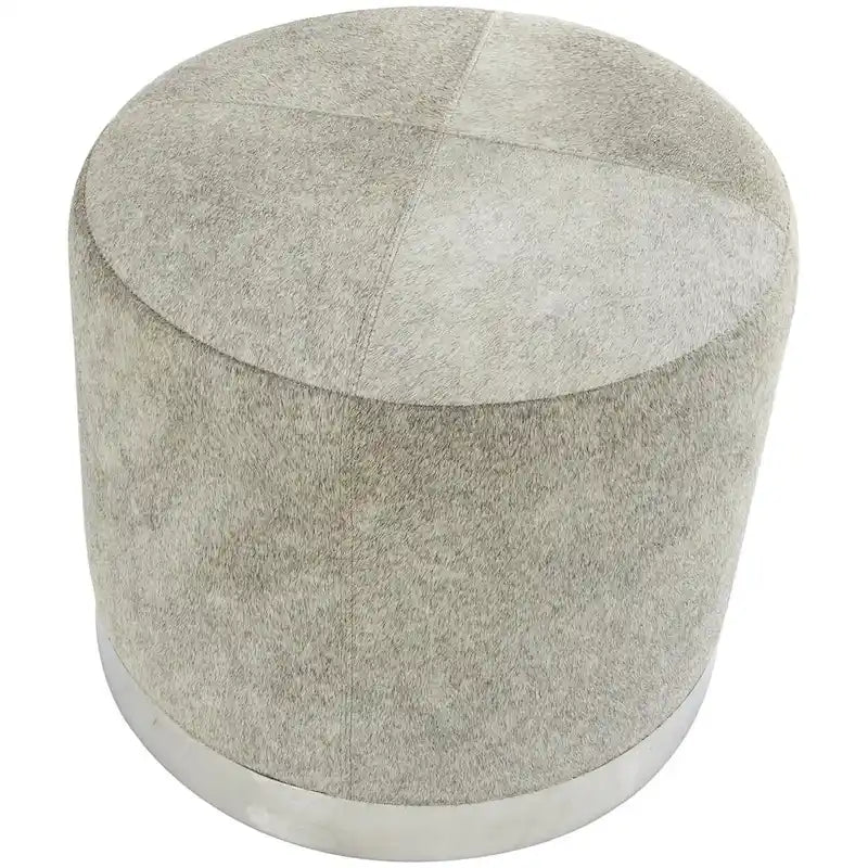 Tabouret patchwork en cuir poil gris avec piètement en métal argenté