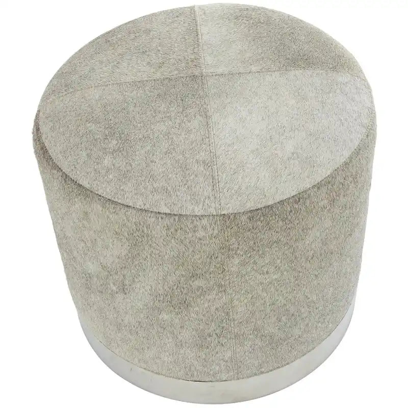 Tabouret patchwork en cuir poil gris avec piètement en métal argenté