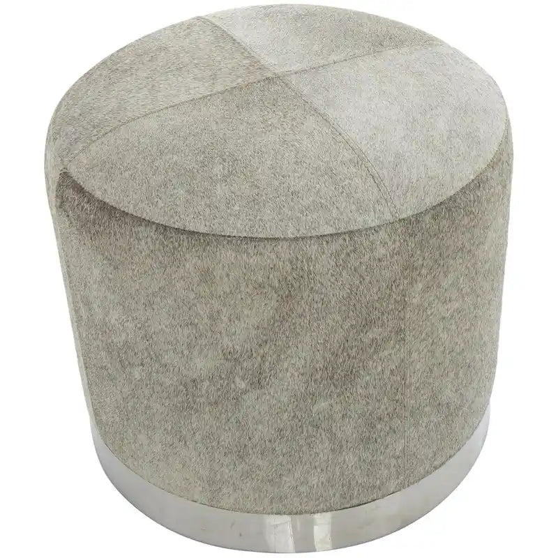 Tabouret patchwork en cuir poil gris avec piètement en métal argenté
