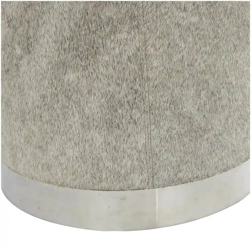 Tabouret patchwork en cuir poil gris avec piètement en métal argenté