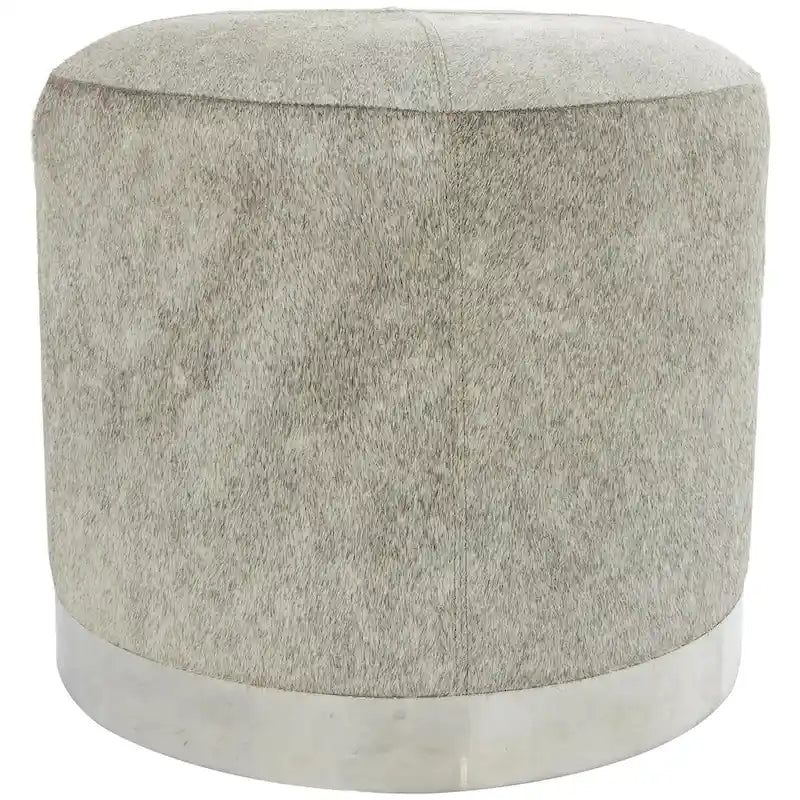 Tabouret patchwork en cuir poil gris avec piètement en métal argenté