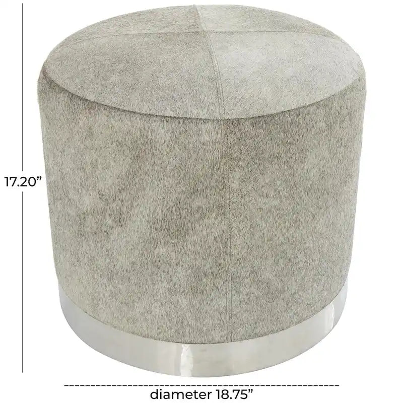 Tabouret patchwork en cuir poil gris avec piètement en métal argenté