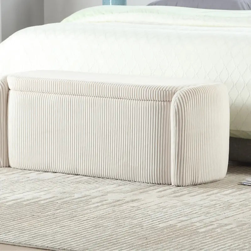Banc de rangement capitonné en tissu pour entrée