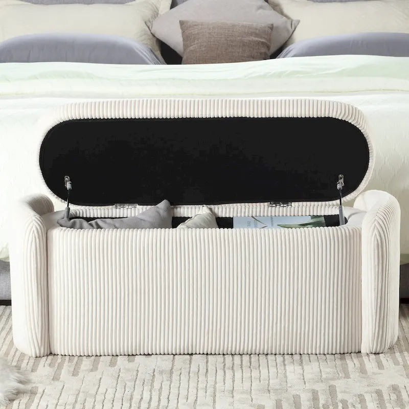 Banc de rangement capitonné en tissu pour entrée
