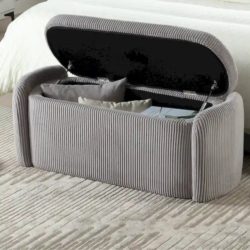 Banc de rangement capitonné en tissu pour entrée