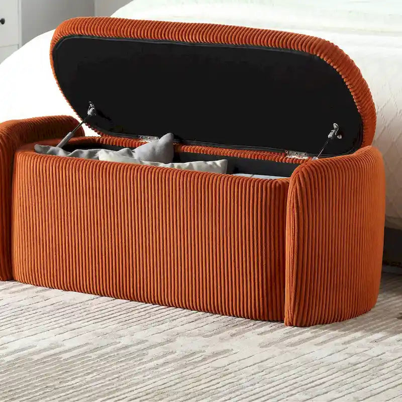 Banc de rangement capitonné en tissu pour entrée