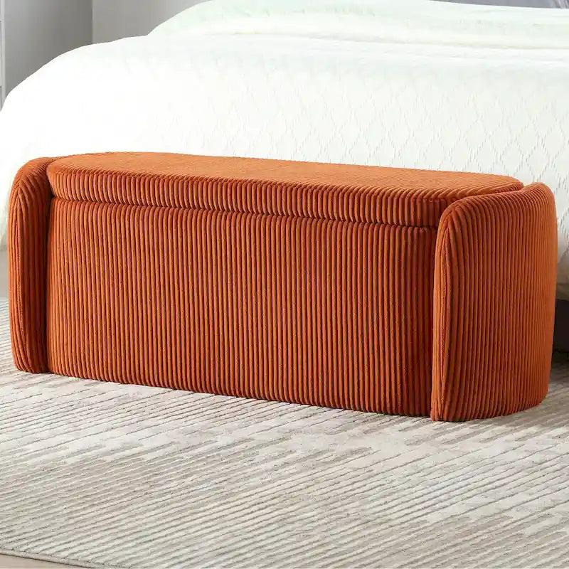 Banc de rangement capitonné en tissu pour entrée