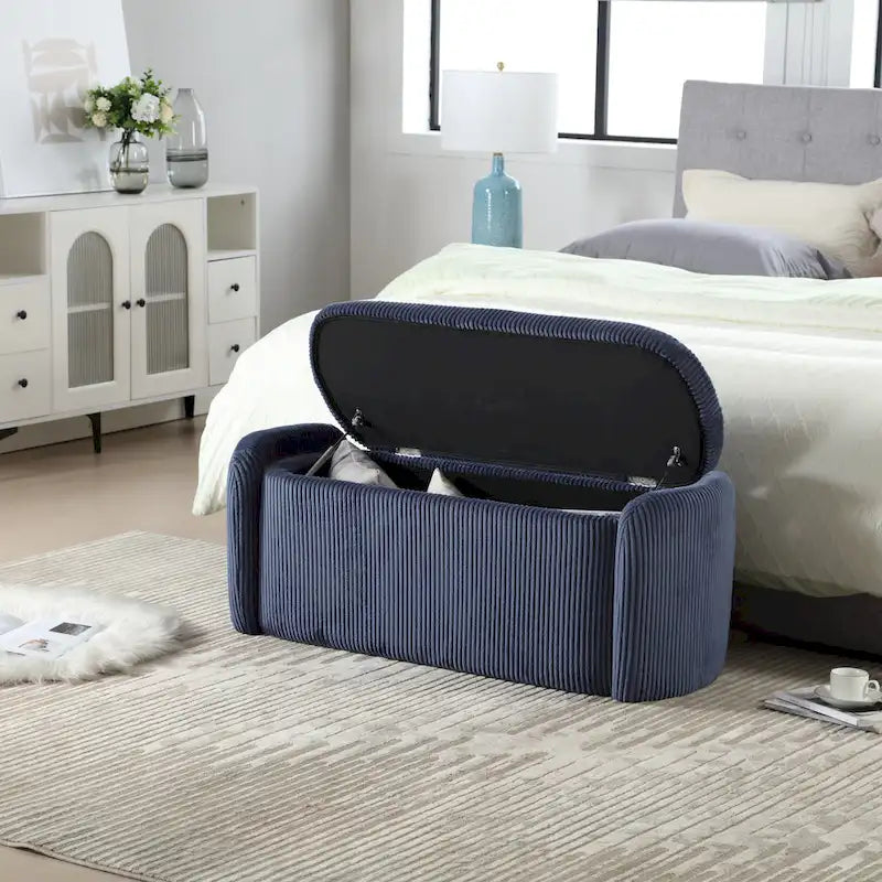 Banc de rangement capitonné en tissu pour entrée